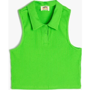 Crop Atlet Polo Yaka Düğmeli Ribanalı Pamuklu