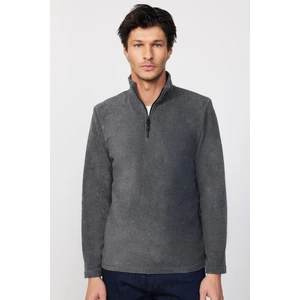 Erkek Standart Fit Rahat Kesim Tüylenme Yapmayan Soğuk Geçirmez Antrasit Dik Yaka Polar Sweatshirt