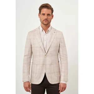 Erkek Bej Dokuma Slim Fit Torba Cep Mono Yaka Spor Ceket