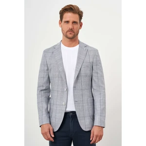 Erkek Lacivert Dokuma Slim Fit Torba Cep Mono Yaka Spor Ceket