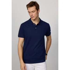Erkek Slim Fit Dar Kesim  Pamuk Düz Pike Lacivert Polo Yaka Tişört