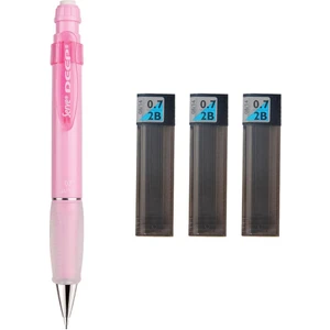 Deep Mekanik Kurşun Kalem Pastel Renk 0.7 mm Şeker Pembe + Tombow 0.7 mm 2b Uç 3 Adet