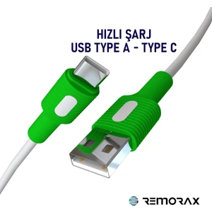 Coral Hızlı Şarj Usb Type A  Type-C 120 Cm 3.0a Beyaz Kablo  Beyaz-Yeşil Uçlar