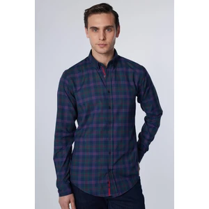 Slim Fit Uzun Kollu Düğmeli Yaka Kareli Pamuklu Kolay Ütü Erkek Gömlek
