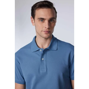 Erkek Slim Fit Dar Kesim %100 Pamuk Düz Pike Indigo Polo Yaka Tişört