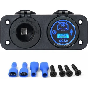 Marin Şarj + USB 3.0 Type-C Soketi Plastik Çerçeveli 12-24V