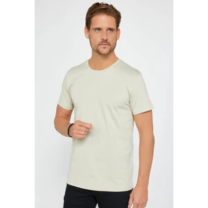 Erkek Slim Fit Dar Kesim Bisiklet Yaka  Organik Pamuk Yumuşak Dokulu Kısa Kol Taş Renk Tişört