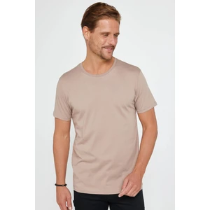 Erkek Slim Fit Dar Kesim Bisiklet Yaka  Organik Pamuk Yumuşak Dokulu Kısa Kol Vizon Tişört