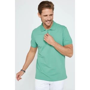 Erkek Slim Fit Dar Kesim  Pamuk Düz Pike Yeşil Polo Yaka Tişört