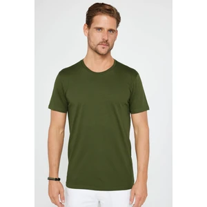 Erkek Slim Fit Dar Kesim Bisiklet Yaka  Organik Pamuk Yumuşak Dokulu Kısa Kol Haki Tişört