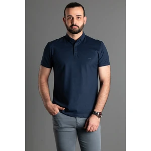 Zeki Özer Erkek Lacivert Dokulu Düğmeli Yaka Polo Yaka T-Shirt