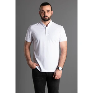 Zeki Özer Erkek Beyaz Dokulu Düğmeli Polo Yaka T-Shirt
