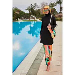 Likralı Siyah Tam Kapalı Tesettür Mayo M2473