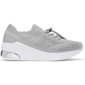 Zero Kadın Gri Bağcıklı Kalın Tabanlı Taşlı Sneaker 24SFD43126F