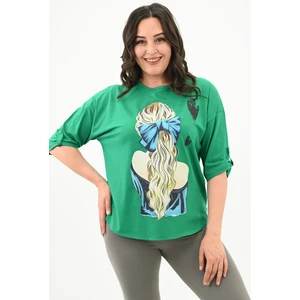 Kadın Büyük Beden Kalp Baskılı Oversize T-Shirt 1773-3-24