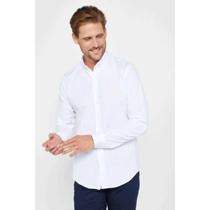 Slim Fit Uzun Kollu Dar Kesim Düğmeli Yaka Pamuklu Düz Oxford Beyaz Erkek Gömlek