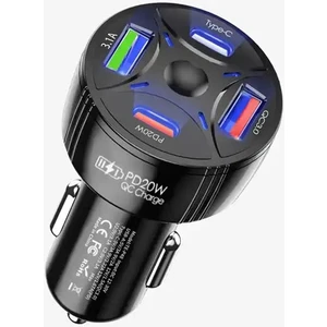 P48 Siyah 4 In 1 PD20W + Qc3.0 Araç Içi Çakmaklık Hızlı Şarj Başlığı