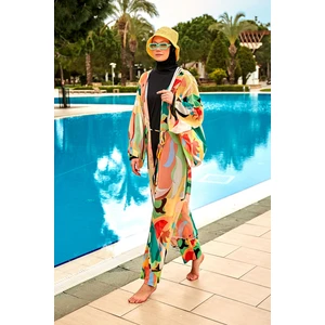 Desenli Turuncu Kimono Kaftan P2404