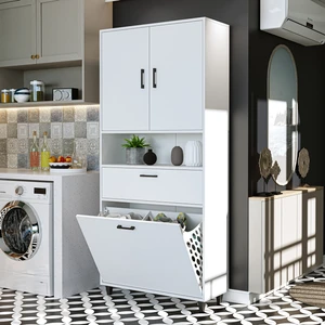 Çamaşır Sepetli Banyo Dolabı, Çok Amaçlı Çekmeceli Dolap 90 x 200 cm