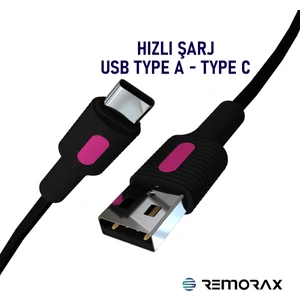 Coral Hızlı Şarj Usb Type A  Type-C 120 Cm 3.0a Siyah Kablo  Fuşya-Siyah Uçlar