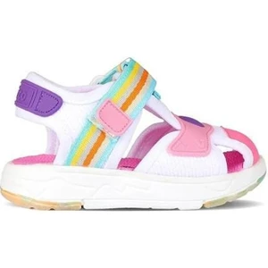 Beyaz-Pembe Çocuk Sandalet Erkek Çocuklar İçin Düz Taban Cırt Bağlamalı