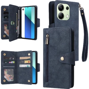 Mays Shop Xiaomi Redmi Için Not 13 4g Kart Tutucu ile El Kayışı Fermuar Cüzdan (Yurt Dışından)