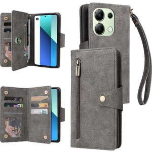 Mays Shop Xiaomi Redmi Için Not 13 4g Kart Tutucu ile El Kayışı Fermuar Cüzdan (Yurt Dışından)