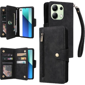 Mays Shop Xiaomi Redmi Için Not 13 4g Kart Tutucu ile El Kayışı Fermuar Cüzdan (Yurt Dışından)