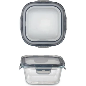 Kitchen Design Lab Kare Cam Saklama Kabı 500 Ml, 4 Tarafından Kilitli Plastik Kapaklı Cam Saklama Kare