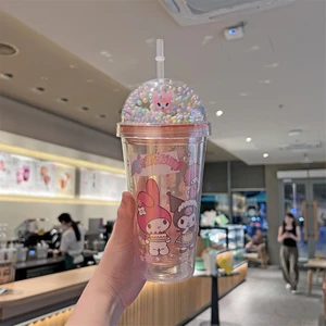 CCmoo Pretty Yaz Internet Ünlüsü Yeni Kuromi Su Bardağı Yaratıcı Sanrio Sevimli Karikatür Yüksek Görünümlü Çift Katmanlı Pipetli Bardak Pembe-Kulomi #450ML (Yurt Dışından)