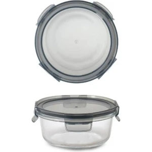 Kitchen Design Lab Yuvarlak Cam Saklama Kabı 630 Ml, 4 Tarafından Kilitli Plastik Kapaklı