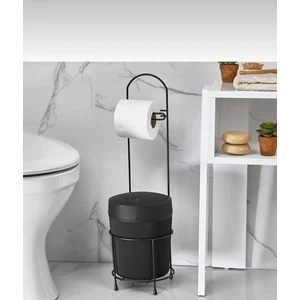 Siyah Çizgili Yuvarlak Kovalı Wc Kağıtlık Seti