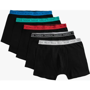 5'li Boxer Seti Slogan Baskılı Beli Lastikli