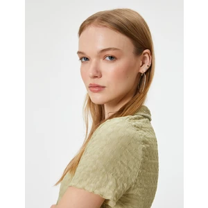 Kısa Kollu Gömlek Yaka Bluz Düğmeli