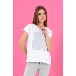 Kadın Havana Beyaz Varak Baskılı Tişört