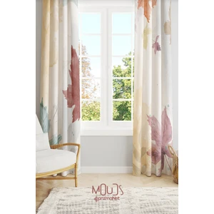 Autumn Leaves Desenli Süet Oturma Odası Salon Fon Perde Baskılı Ekstrafor Büzgü 2 Kanat PRD-1060