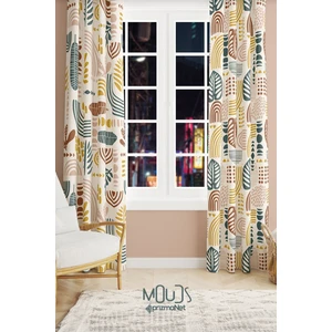 Autumn Abstract Desenli Süet Oturma Odası Salon Fon Perde Ekstrafor Büzgü 2 Kanat PRD-1091