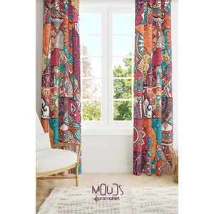Mandala Etnik Desenli Süet Oturma Odası Salon Fon Perde Baskılı Ekstrafor Büzgü 2 Kanat PRD-1100