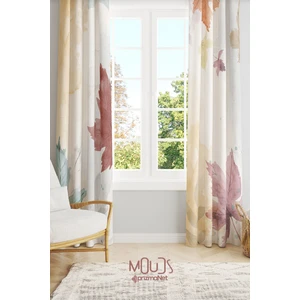Autumn Leaves Desenli Süet Oturma Odası Salon Fon Perde Baskılı Ekstrafor Büzgü 2 Kanat PRD-1060