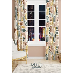 Autumn Abstract Desenli Süet Oturma Odası Salon Fon Perde Ekstrafor Büzgü 2 Kanat PRD-1091