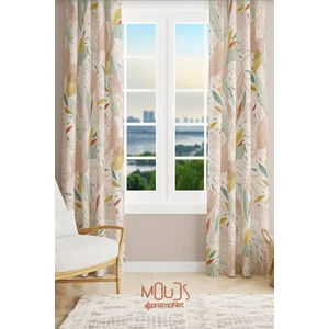 Xero Floral 2 Desenli Süet Oturma Odası Salon Fon Perde Baskılı Ekstrafor Büzgü 2 Kanat PRD-1080