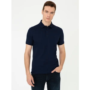 Erkek Lacivert Polo Yaka Slim Fit Basic Merserize T-shirt 50250172-VR033
