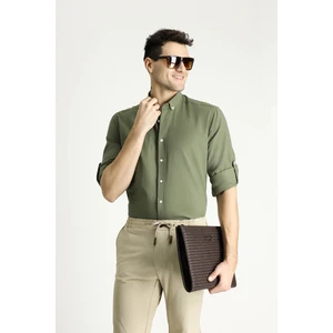 Uzun Kol Relax Fit Rahat Kesim Keten Görünümlü Pamuk Gömlek