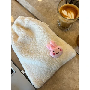 Sumicorn Design Sevimli Pembe Tavşan Peluş Pötikareli Astarlı Büzgülü İpli Düzenleyici Kese Makyaj Çantası