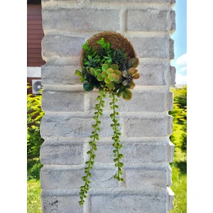 Iskandinav Dekorasyon Hasır Sepetli Tesbih Çiçekli Balkon, Mutfak,kahve Köşesi,duvar Süsü (15 Cm Çap)