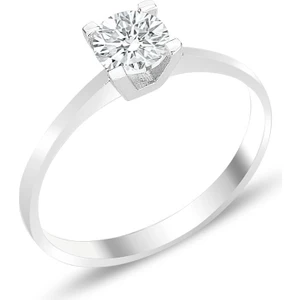 Söğütlü Silver Gümüş Rodyumlu Pırlanta Montürlü Tektaş Yüzük 925 Ayar Gümüş 5 mm Taş