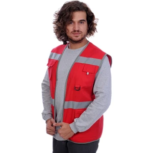 Işçi Çok Cepli Reflektörlü  Alet Yeleği Kırmızı / Gri