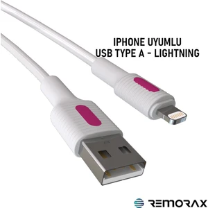 Coral iPhone Uyumlu USB Type A-Lightning 120 Cm 2.0A Fuşya-Beyaz