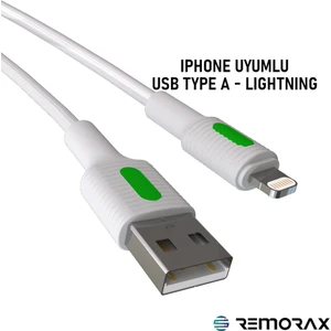 Coral iPhone Uyumlu USB Type A-Lightning 150 Cm 2.0A Yeşil-Beyaz
