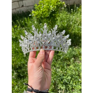 Beyaz Kristal Taşlı Gelin Tacı